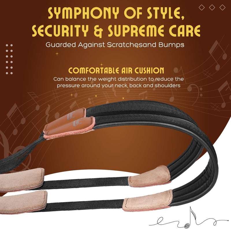Flexzion Professional Saxophone Shoulder Strap w/Adjustable Chest Harness Design, Soft Padded Sax Holder w/Swivel Metal Hook, Musical Instrument Accessory for Alto Tenor Soprano Baritone Sax, Black - Image 4
